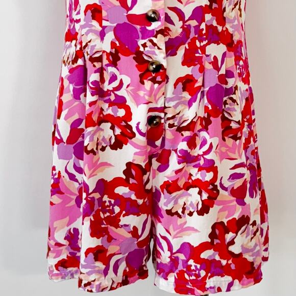 Steve Madden Short Sleeve Floral Romper Coverup Pink/Red S - Picture 3 of 9
